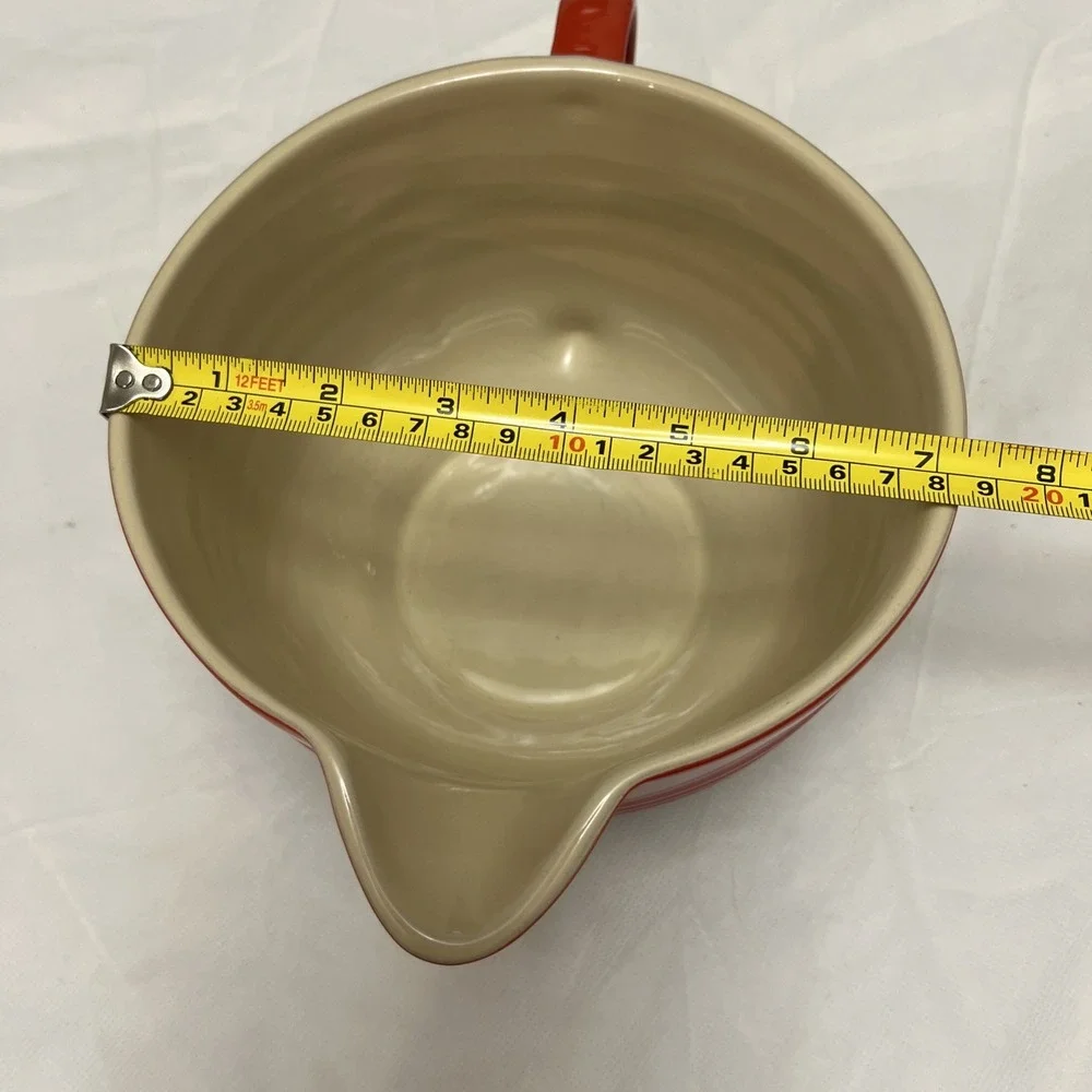 Le Creuset Batter Mixing Bowl Red 2 Qt Spout Handle Glazed Non Stick Carise